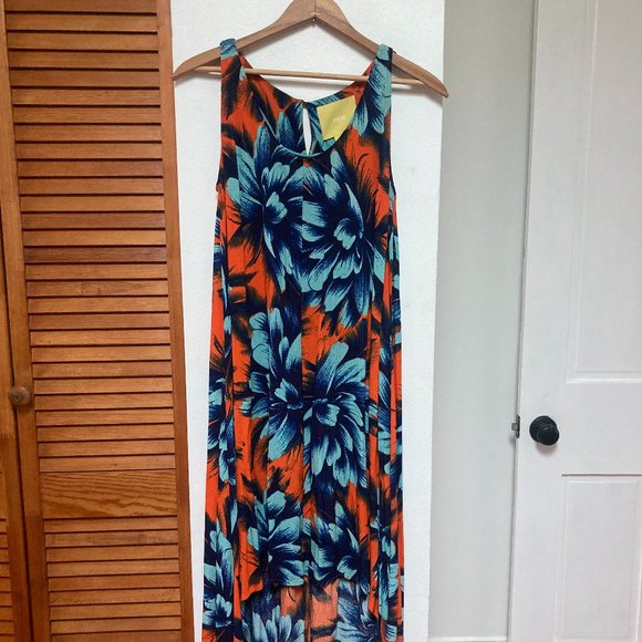 Anthropologie Maeve High Low Dress in Orange and Blue Floral - Picture 1 of 7